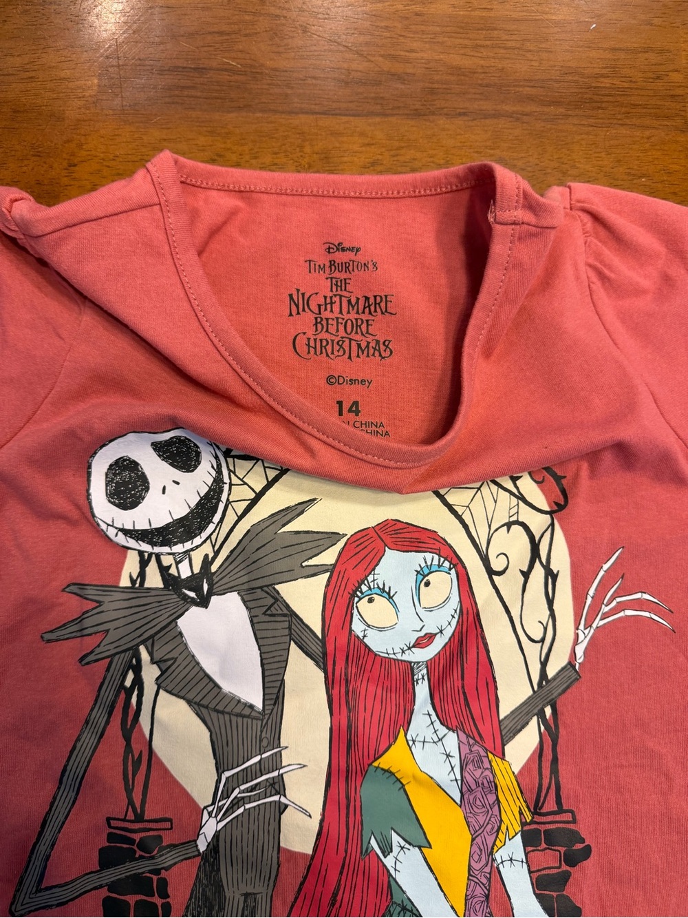 NWT Disney Nightmare Before Christmas Girls Graphic Tee Coral Size 14